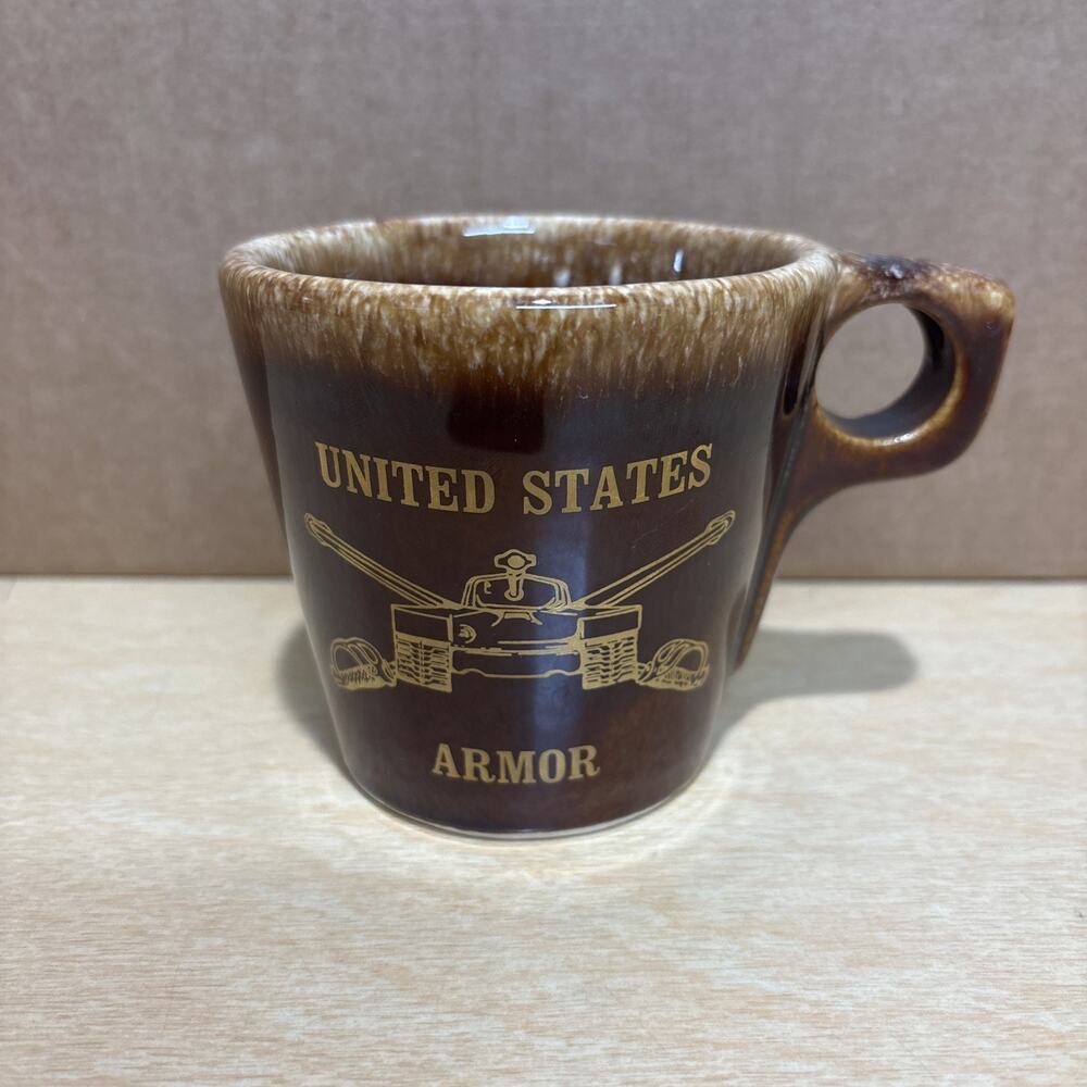 Hull Pottery USA Brown Drip Glaze Coffee Mug United States Armor Vintage
